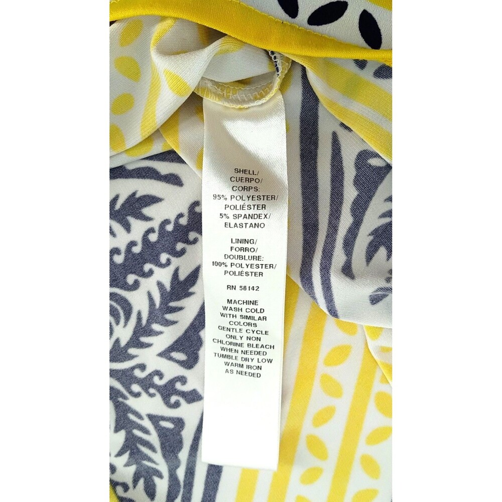 Coastal Mediterranean Halter Sheath Dress Blue Yellow Tile Print Preppy Resort 6 - Picture 11 of 11